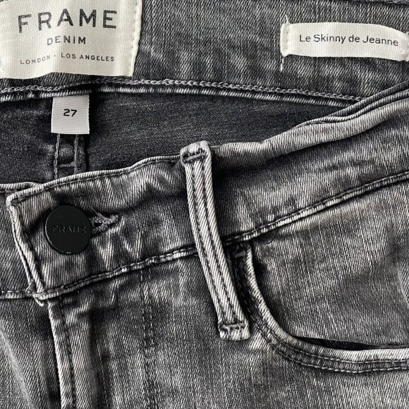 Frame Le Skinny De Jeanne 27 Mid Rise Raw Hem Stretch Jean Bennington Black - Picture 7 of 8